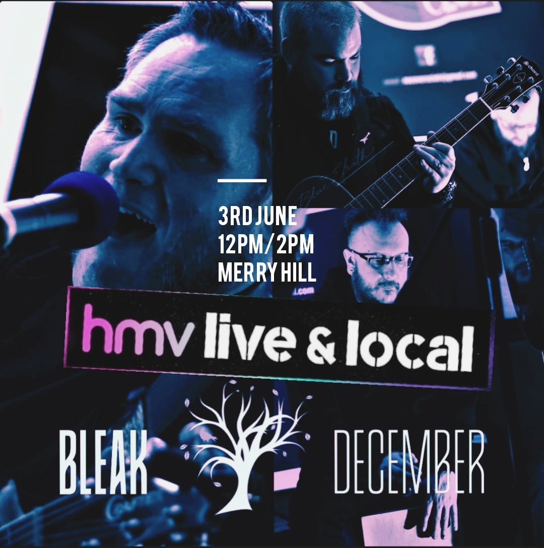 BleakDecember4's tweet photo. We are proud to announce that will be playing  live instore at hmv merryhill on Saturday the 3rd of June.  Two sets 12.00 am and 14.00 #acousticband #live music #BleakDecember  #SaturdayVibes #june3023 #inthearmsofshadows https://t.co/lt4eTiKIv0