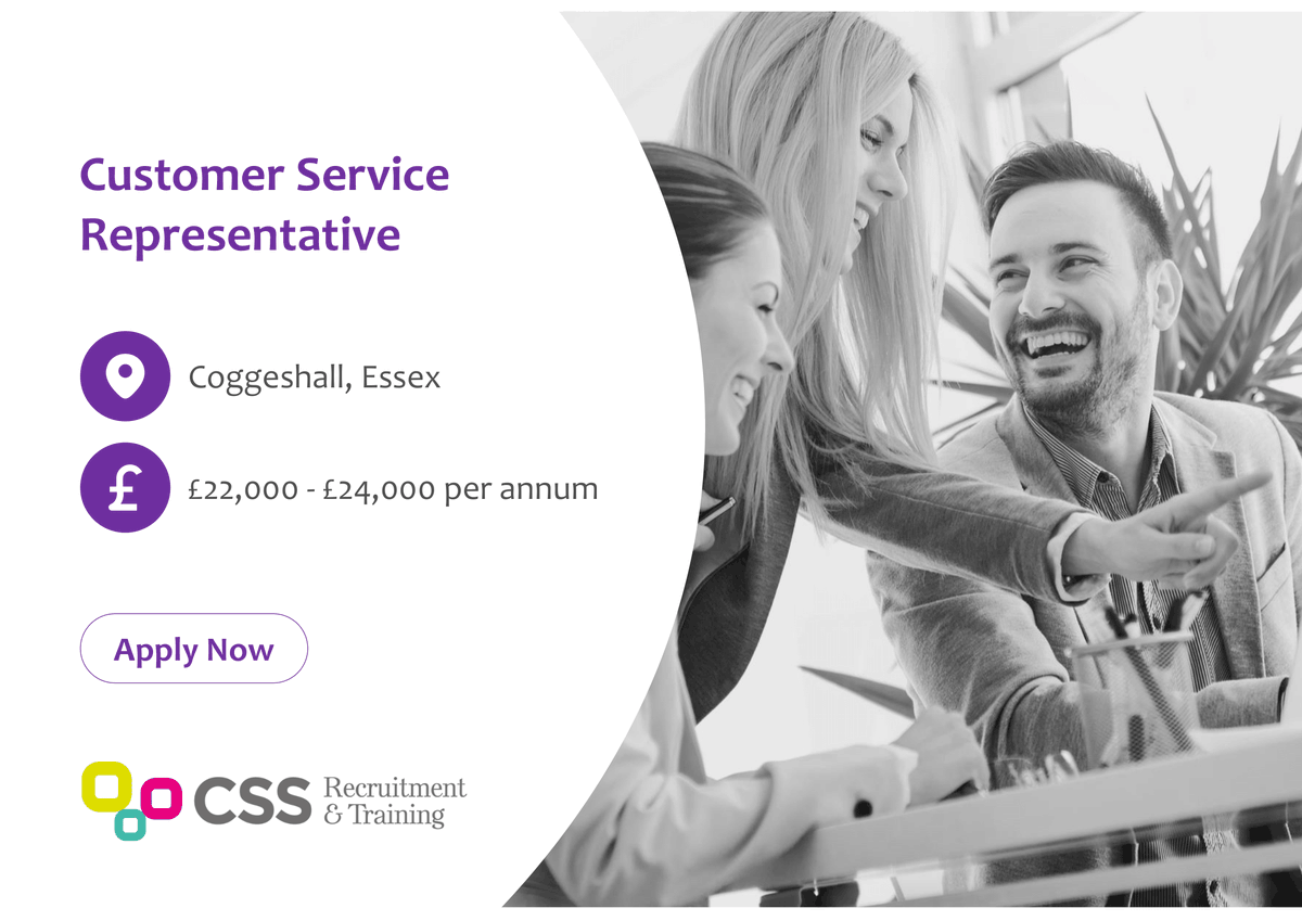 On the hunt for your next job 🤷‍♂️

👉 Customer Service Representative
💷 £22,000 - £24,000 per annum
📍 Based in Coggeshall, Essex

To apply, please click here 👉 csspeople.co.uk/job/customer-s…

#Jobs #JobSearch #CustomerService #PermanentJobs #JobHunt