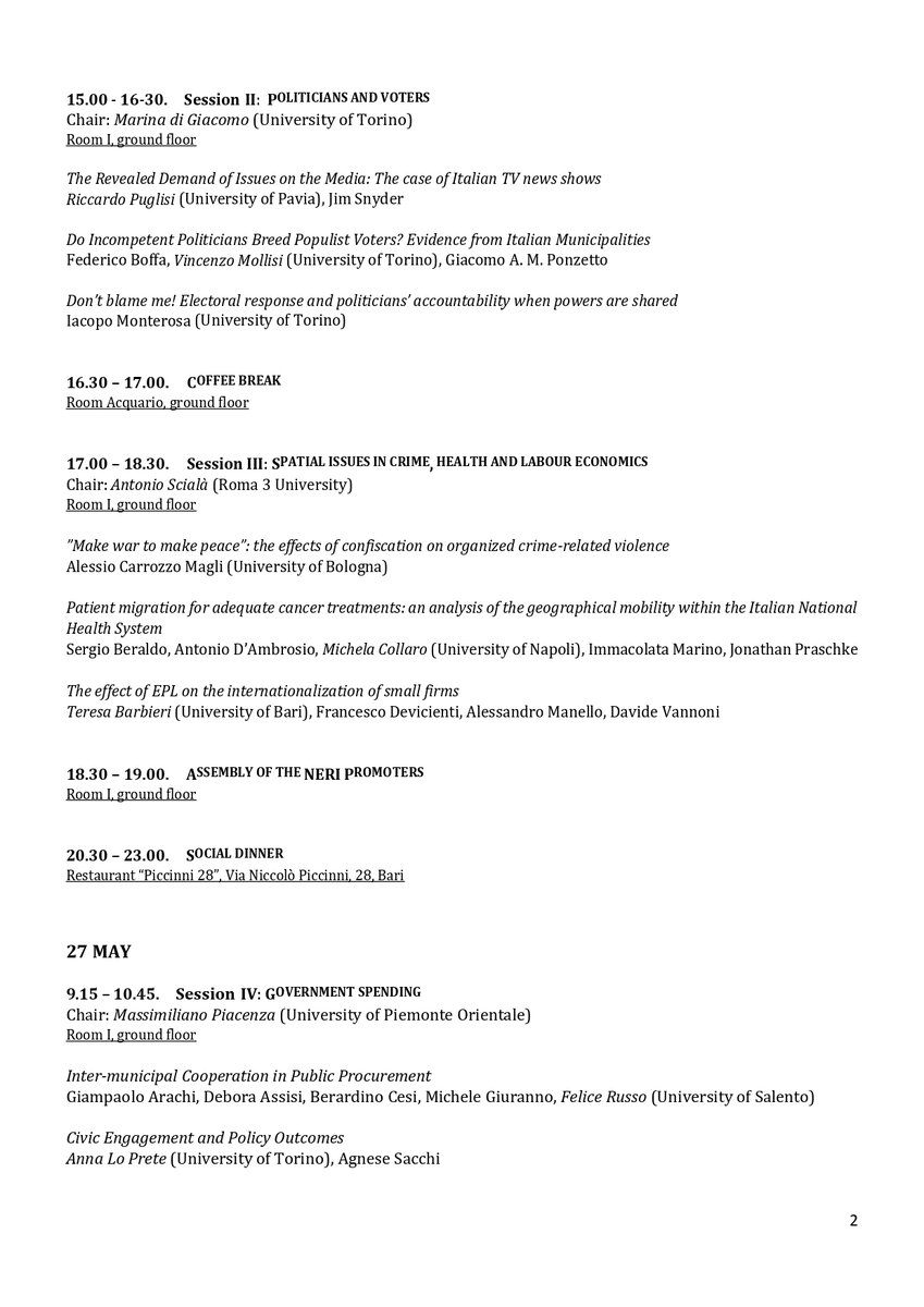 XIIIN_E_R_I's tweet photo. The Department of Economics and Finance of the University of Bari “Aldo Moro”, in collaboration with the Department of Economics, Social Studies, Applied Mathematics and Statistics of the University of Torino, will host in Bari the #XIIINERI: The Political Economics Of Reforms https://t.co/wF60Njn4YZ