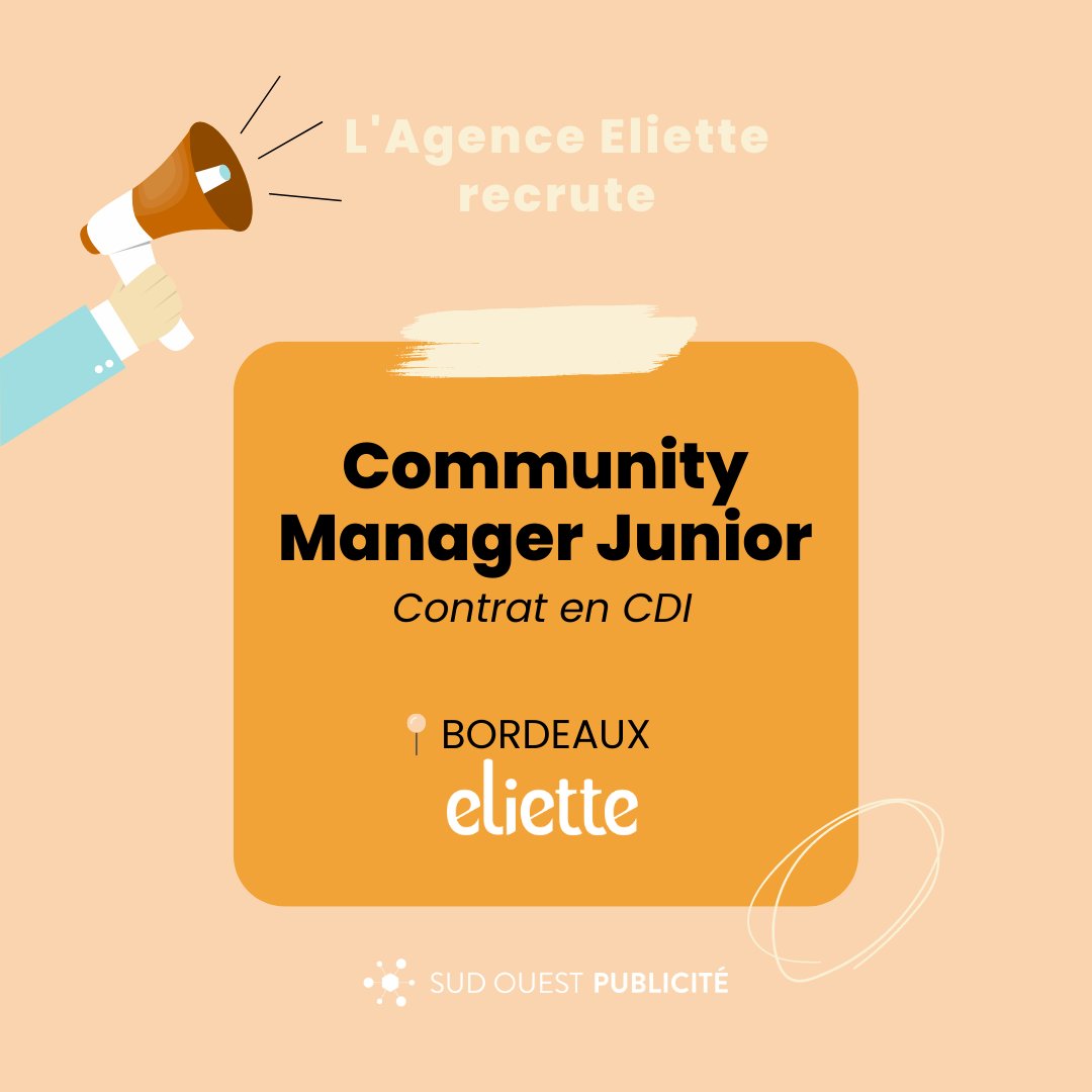 SUDOUESTPUB's tweet photo. 🚨 @AgenceEliette l'agence de stratégie de marque du Groupe Sud Ouest #recrute à #bordeaux 
👉 Responsable Social Media 
👉 Community Manager Junior 
👉 Paid Search Social Account Manager
Rejoignez une équipe dynamique et bouillonnante d'idées 👉 https://t.co/BIQK9ftwqX https://t.co/h3AMqv1n6g