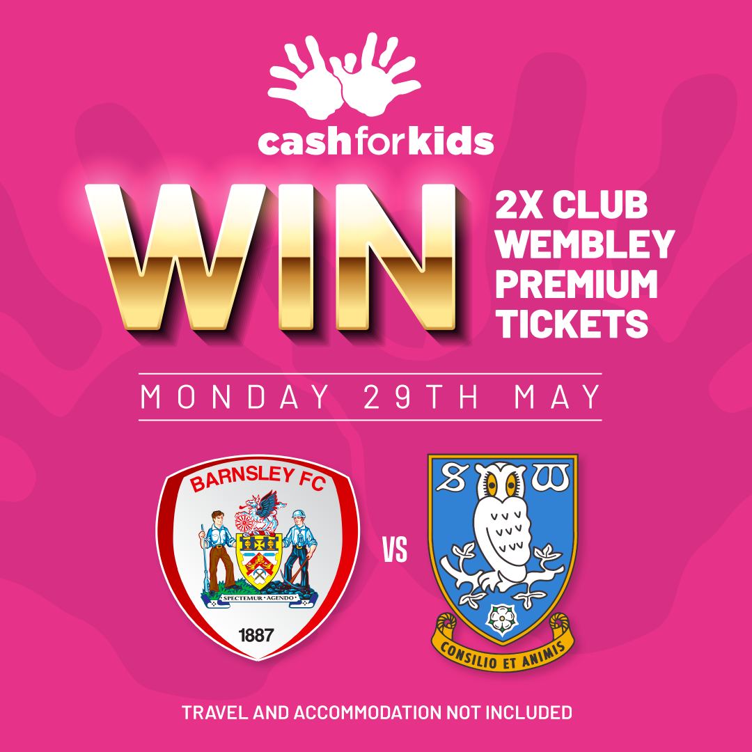 PSSST calling all @swfc fans we have two tickets up for auction for Mondays play offs at Wembley.....please visit our facebook page for all the details - Cash for Kids South Yorkshire & Derbyshire