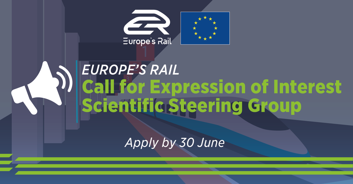 📢There’s still time to apply to our call for expressions of interest for our Scientific Steering Group.

The mission of the group is to provide advice &amp; recommendations on the implementation of the #EU_Rail R&amp;I Programme.

📅Deadline: 30 June
🔗bit.ly/3MTpeOf
