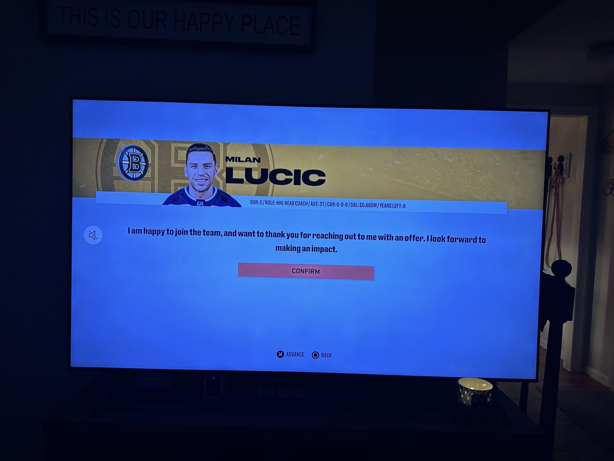 Wifey is not pleased with our antics being up until 1 AM trying to win a cup with the 2028 Bruins. @_MikeSullivan The good news is we landed @27MilanLucic as our next coach. #BecauseItsTheCup #chel #NHL23 #NHLBruins