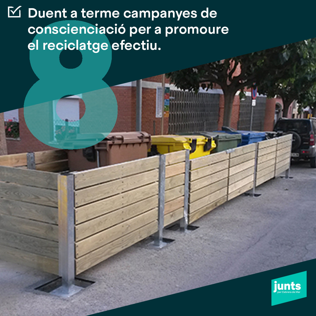 𝙋𝙧𝙤𝙥𝙤𝙨𝙩𝙖 𝟴: 𝙎𝙤𝙨𝙩𝙚𝙣𝙞𝙗𝙞𝙡𝙞𝙩𝙖𝙩

✅Duent a terme campanyes de conscienciació per a promoure el reciclatge efectiu. 
➡️

🗳️ #juntscabrera