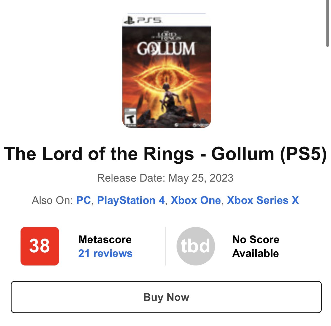 The Lord of the Rings: Gollum Is Currently The Lowest Scoring Game