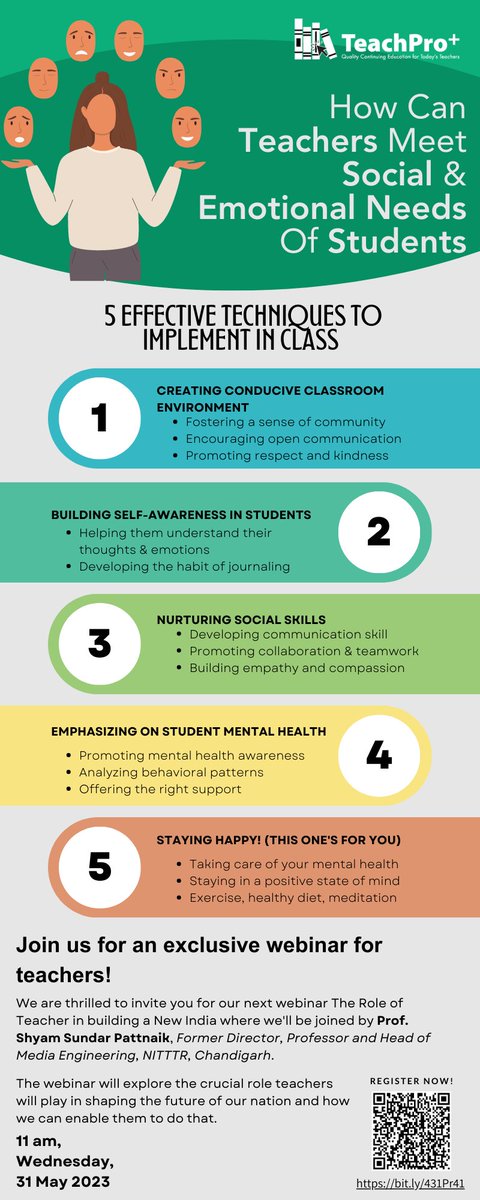 Here are 5 effective techniques that #teachers can implement in class to meet the social and emotional needs of #students. 
#teachermentalhealth #studentmentalhealth #socialdevelopment #emotionaldevelopment 
Click here to find out more tips & techniques teachproplus.com/blog/