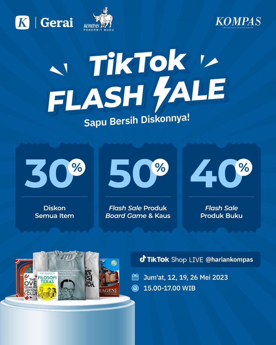 Harian Kompas (@hariankompas) on Twitter photo Dapatkan buku bacaan menarik dari <a href="/bukukompas/">Penerbit Buku Kompas</a> dengan harga Flash Sale hingga 40%. Hanya di TikTok LIVE Shopping <a href="/hariankompas/">Harian Kompas</a>: tiktok.com/live/event/723…
📆 Jumat, 26 Mei
⏰ 15.00-17.00 WIB
#AdadiKompas #PromoKompas Dapatkan buku bacaan menarik dari <a href="/bukukompas/">Penerbit Buku Kompas</a> dengan harga Flash Sale hingga 40%. Hanya di TikTok LIVE Shopping <a href="/hariankompas/">Harian Kompas</a>: tiktok.com/live/event/723…
📆 Jumat, 26 Mei
⏰ 15.00-17.00 WIB
#AdadiKompas #PromoKompas