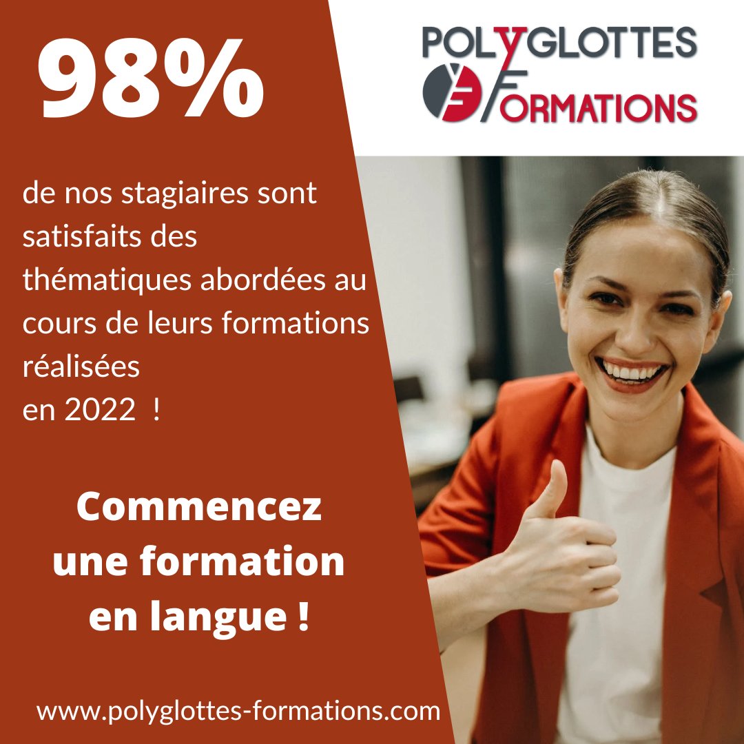 PolyglottesF's tweet photo. 98% : c’est le pourcentage de satisfaction de nos stagiaires concernant les thématiques abordées lors de leurs formations en langue au cours de l’année 2022. 
N’attendez plus et contactez-nous pour obtenir des renseignements sur votre projet.
#langues #formations #satisfaction https://t.co/5VmLx08vZL