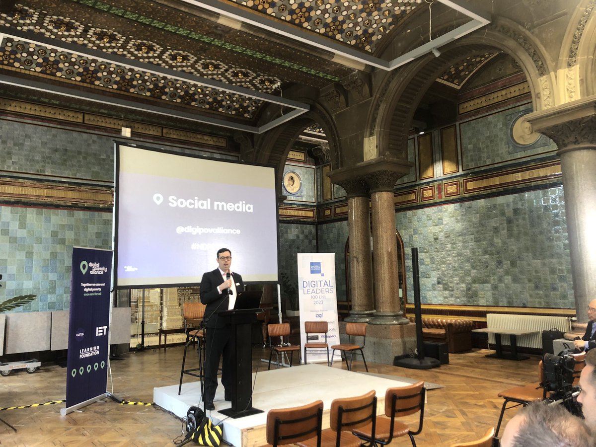 DigiPovAlliance's tweet photo. Now we get into more of the detail, and hear from our very own Thomas Lowe👏 Ending #DigitalPoverty is essential to create a fairer society, and it has enormous implications for healthcare, the economy, social inclusion and the well-being of individuals and communities. #NDP2023 https://t.co/8XcrBSmIdm