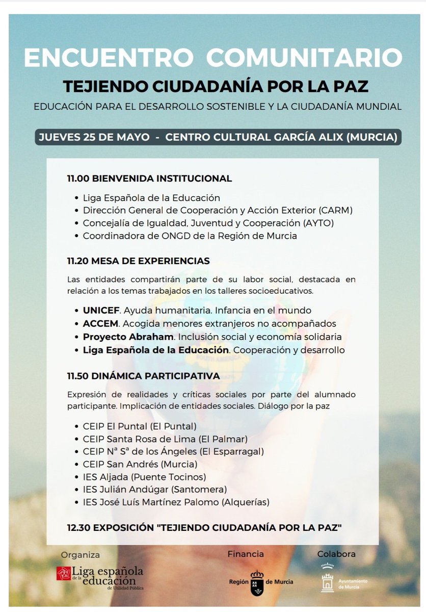 Llampico's tweet image. Esta mañana el salón de actos del centro cultural #GarcíaAlix está lleno de niños/as y jóvenes de colegios e institutos de #Murcia

¡Qué gusto da escucharles! Participan con sus preguntas a #ONGD 
¿De qué hablamos?
Paz, ciudades sostenibles, menores, pobreza, igualdad♀️♂️...