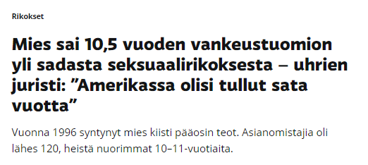 ir_rkp's tweet photo. Näissä tapauksissa paljousalennuksen vaikutus näkyy kaikkein selvimmin. 

"[Y]ksin törkeistä rikoksista olisi tullut 50 vuoden tuomio, jos tuomiot olisi laskettu yhteen yksittäin. Suomessa näin ei tehdä, koska maksimi on 13 vuotta."

https://t.co/9nWKUz2qbu https://t.co/dUwJt4DqN3