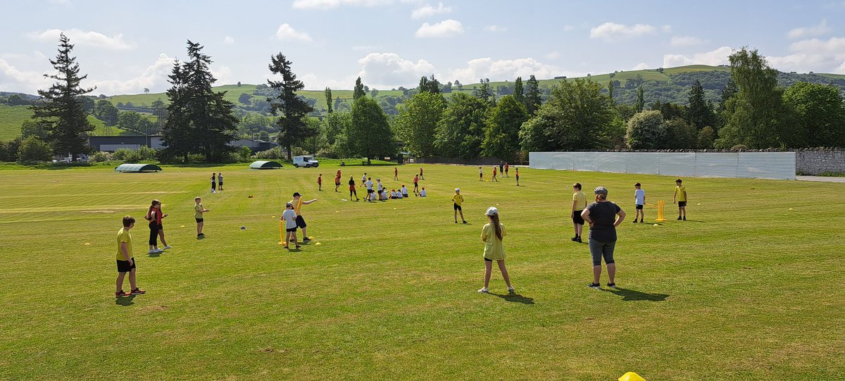 First @Dynamos Festival @NewtownCC with 8 schools and 110 children from the local cluster enjoying their day in the sun...learning and playing on their cricket journey. Thank you @SportPowys and students from Newtown High. @CricketWales #wearewelshcricket