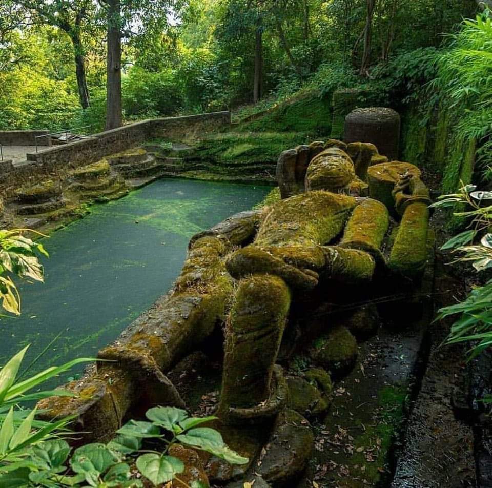 Vishnu Bhagavan is sleeping in a very calm manner... in the deep forest of Bandhavgarh National Park, MP.

This 1000+ years old Murti is 12m long & carved out of single rock 🌿💚💚🌿
Amazing  #Ancient 🧡🚩🕉️