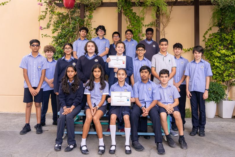 BSAKAbuDhabi's tweet photo. In April, 80 BSAK students from Years 6, 7 and 8 participated in the Junior Mathematical Challenge run by the UK Maths Trust, and our fantastic results include 19 Gold awards, 30 Silver and 31 Bronze.  Our proud Gold winners are below. #BSAKMaths #BSAKGold https://t.co/XqR8lQP7On