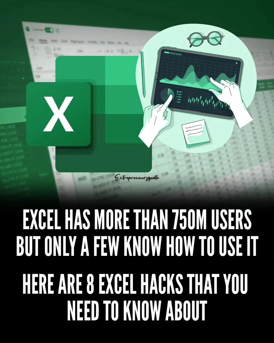 Excel had more than 750m users but only a few know how to use it. Here are 8 excel hacks that you need to know about: