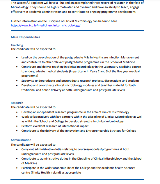 ClinMicroTCD's tweet photo. The Department of Clinical Microbiology is recruiting for an Assistant Professor🦠! PhD and post-doctoral research in Microbiology or related subject required. Apply by 26 June to renwickj@tcd.ie,  details below.
@MicrobioSoc
@TrinityMed1
@MicrobiologyTCD
@TCDTMI
@tcddublin https://t.co/V23hU6zJqT
