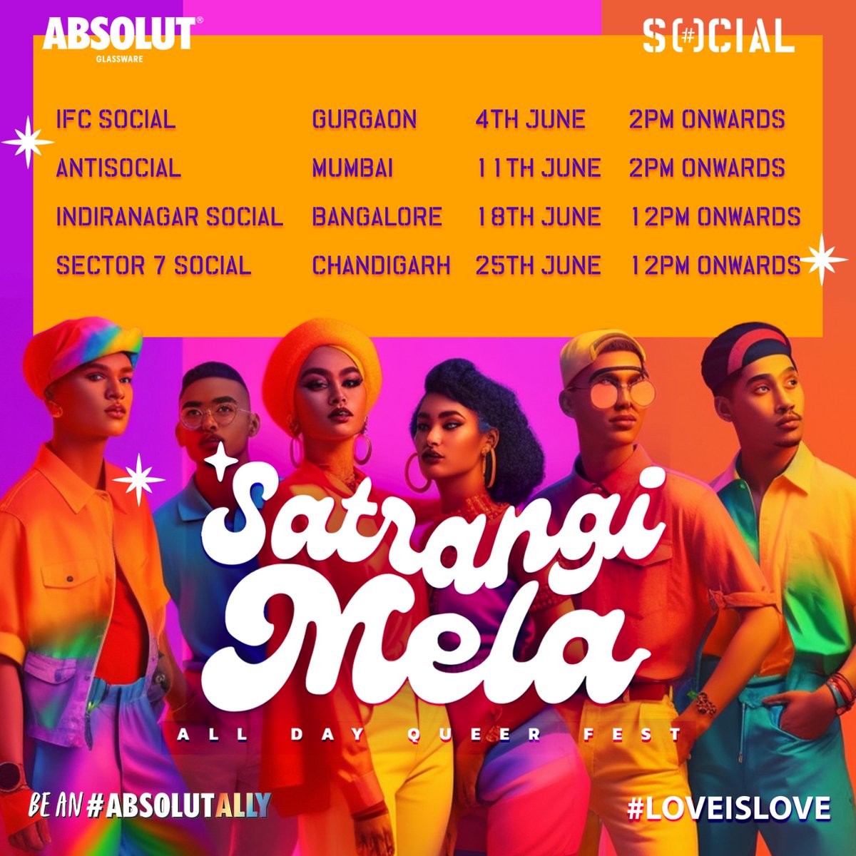 SocialOffline's tweet photo. June is almost here! π And we cannot be more excited to start the pride celebrations! π³βπ
We're bringing Satrangi Mela to every part of the county. β€οΈJoin us for flea markets & jaw-dropping performances. π«ΆπΌππ½πΊ
#absolutally #loveislove #pride #pridemonth https://t.co/T8TJ05uyEe