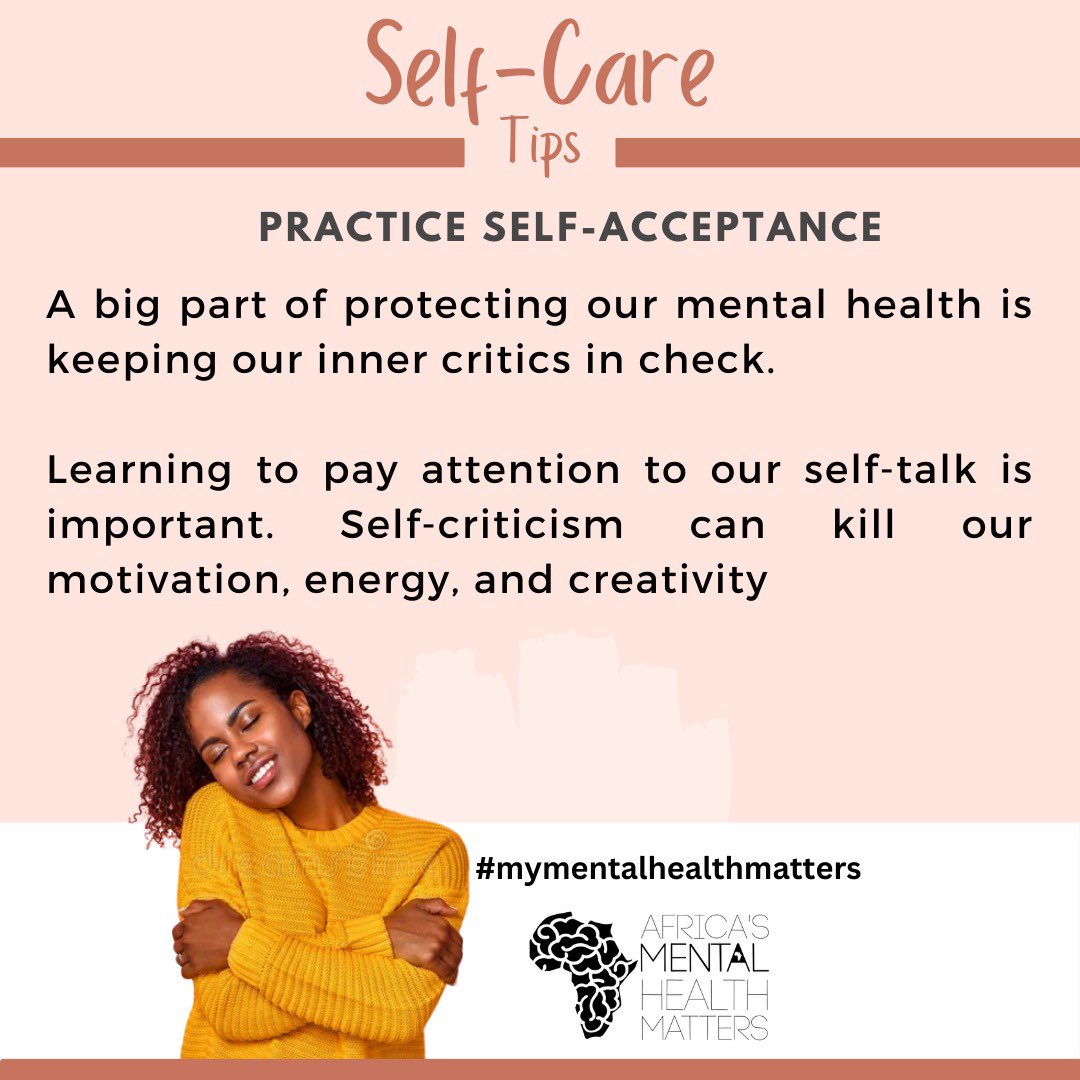 AMH_Matters's tweet photo. Self-acceptance is key to mental health. Practice self-compassion, focus on your strengths, and surround yourself with positive people. #selfacceptance #selfcare #mentalhealth #africasmentalhealthmatters https://t.co/yP4DNJTFTM