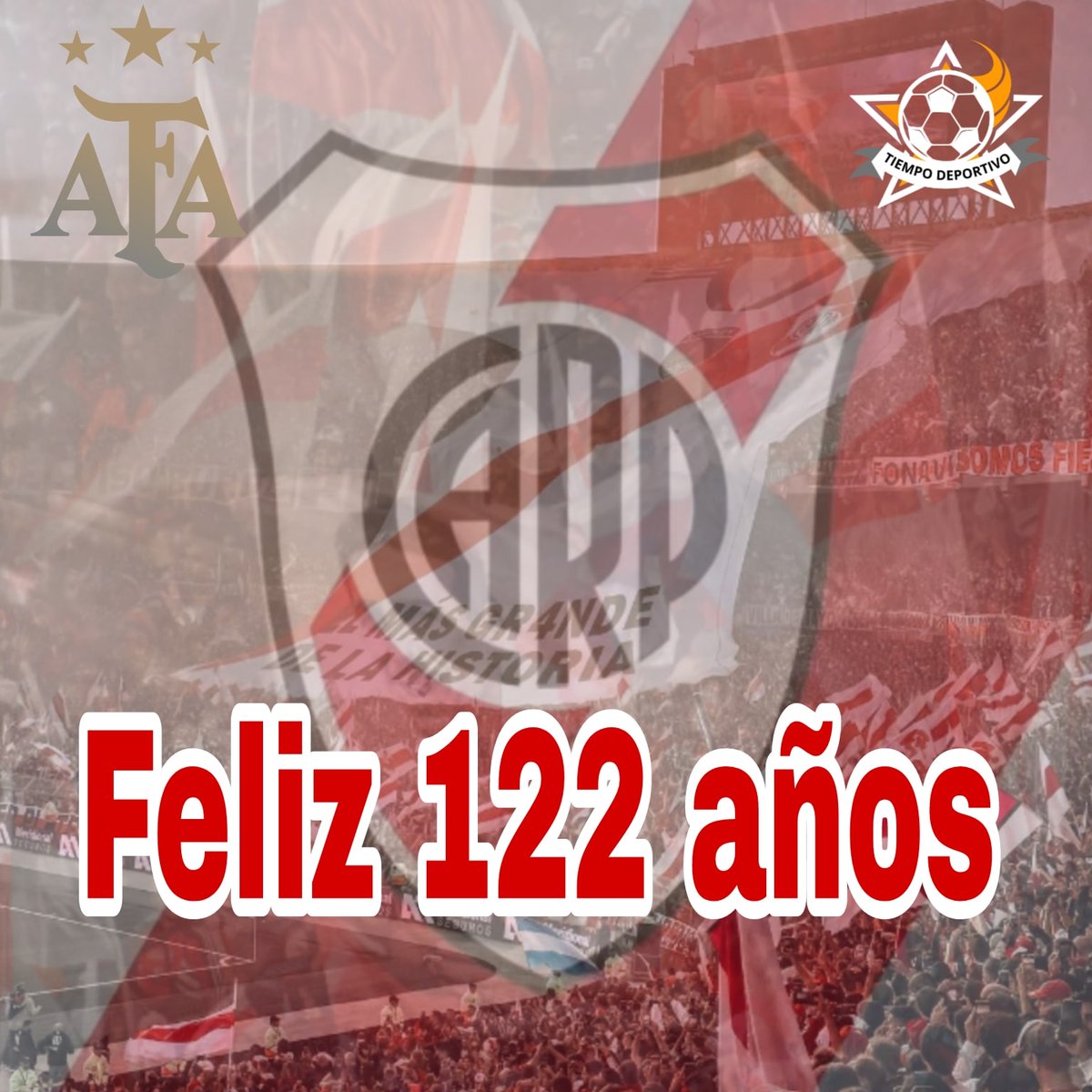 TiempoDeportiv8's tweet photo. Felices 122 años de gloria, Millonario!
#122#RiverPlate #mundoriver⚪❤⚪ #riverplatenses⚪️🔴⚪️ #AFA #LigaProfesional #Sudamericano2023 #Libertadores2023 https://t.co/99QNYOlzoH
