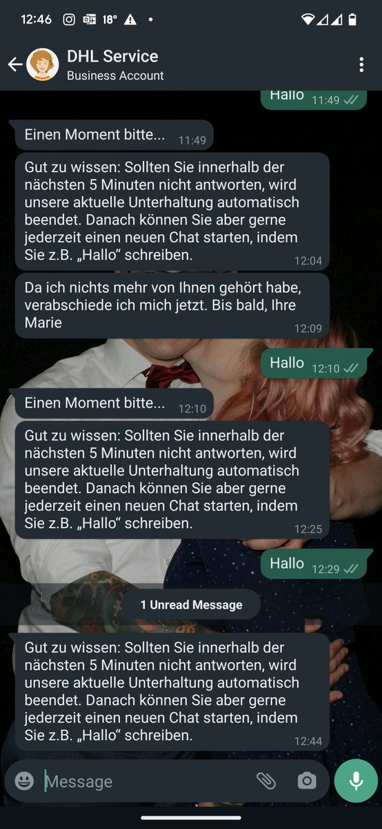 St3v3oh's tweet photo. @DHLPaket geht's eurem WhatsApp Chatbot gut? Maria besorgt mich. https://t.co/wRX0oQPwwR