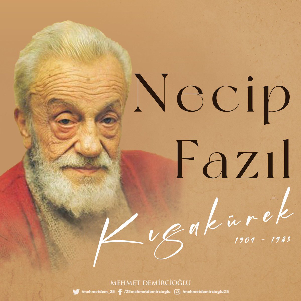 Köklü edebiyatımızın, gönül ve fikir dünyamızın kıymetli mütefekkiri, yazar ve şairi, Sultanü'ş Şuara merhum #NecipFazılKısakürek üstadımızı vefatının 40. yıl dönümünde saygıyla, rahmetle yâd ediyorum.
