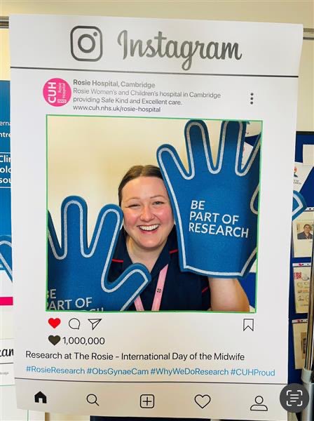 International day of the Midwife in May: Rosie Cambridge celebrated with a stall showcasing research in the unit. Our research midwives working on the POPS2 and DIGS studies are Christine Fothergill, Kathryn Gardner & Amy Sutton-Cole #IDM2023