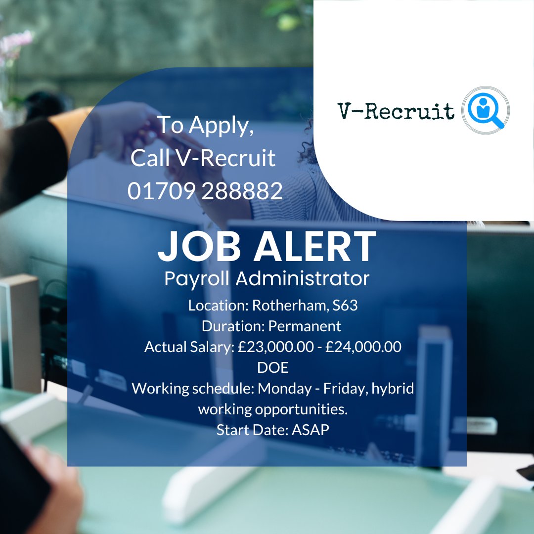 #jobalert #jobhiring #vacancy #Rotherhamjobs #Rotherhamwork #Southyorkshirework #Southyorkshirejobs #payrolljobs #payrollwork #payrolladmin