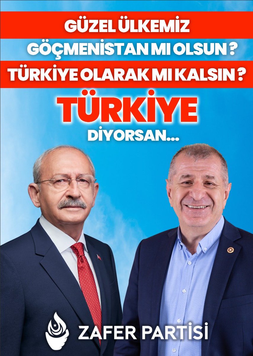 28 Mayıs bir referandum. 13 milyon sığınmacı gitsin mi kalsın mı? Erdoğan dersen kalacaklar ve sayıları artacak. Kılıçdaroğlu dersen gidecekler ve yenileri gelmeyecek. Kılıçdaroğlu’nun bu sözüne kefilim. yollayacağız. ⁦<a href="/zaferpartisi/">Zafer Partisi</a>⁩ ⁦<a href="/herkesicinCHP/">CHP 🇹🇷</a>⁩