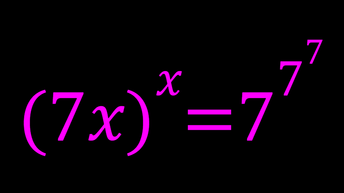 SyberMath's tweet photo. A Nice Exponential Equation | (7x)^x=7^7^7
#ChallengingMathProblems #ExponentialEquations #Exponentialsvia @YouTube @Apple @Desmos @NotabilityApp @googledocs @canva
https://t.co/xSa5lAJ4H6 https://t.co/Usi1vVNPwr