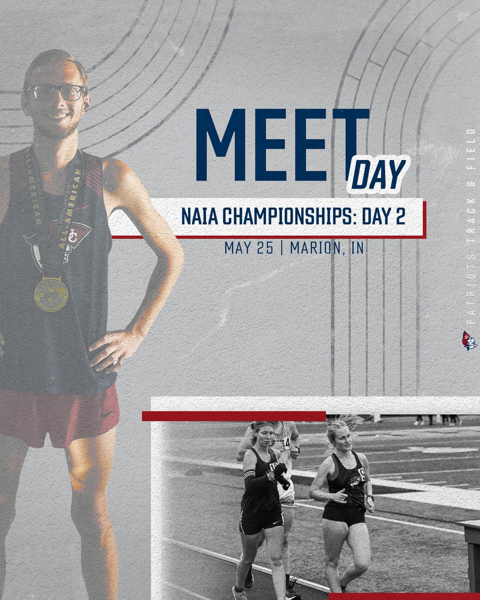 UCPatriotsTrack's tweet photo. Patriots take the track for Day 2 of the NAIA National Championships!!

📍Marion, IN
📈https://t.co/pMbKkcp685 
📺https://t.co/unfnI2Sxib 

#Show⬆️&amp;Show↔️ 
#US>me🤟🏻
#OneBigTeam https://t.co/PBb3vFmB4d