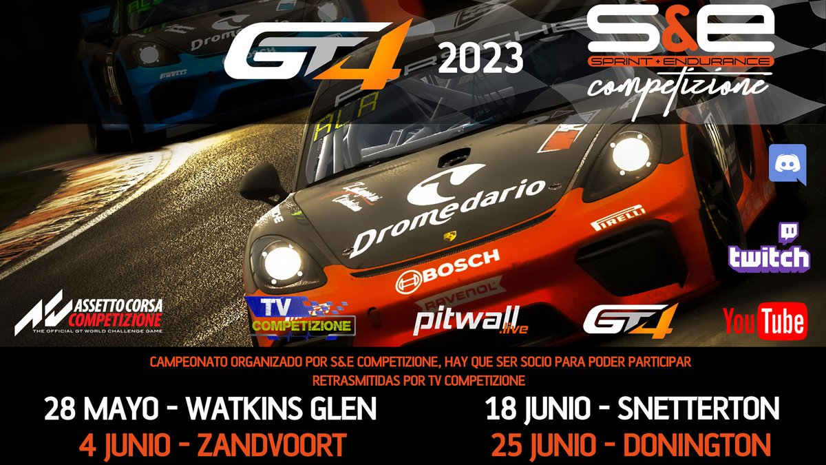 Y después de la resaca de las 24h en Spa, sacamos a pasear en <a href="/SCompetizione/">SyECompetizione</a> a los pequeños de la casa.
Vuelven los Gt4 de la mano de Asesoría Azoka.
azoka.net
Grandes luchas nos darán estos coches.
Te lo vas a perder?