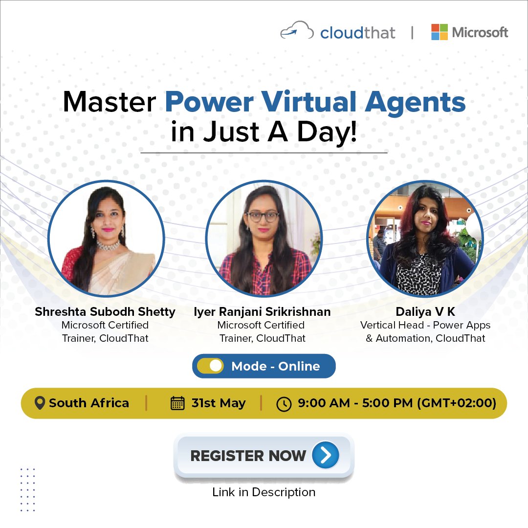 cloudthat's tweet photo. Click here to register now - https://t.co/nG8CADUgwk

Discover the secrets behind creating intelligent chatbots that deliver exceptional user experiences.

#ChatbotDevelopment #VirtualAgents #AIRevolution #UserExperience #ConversationalAI #IntelligentChatbots #CustomerEngagement https://t.co/Q6hANDwDn9