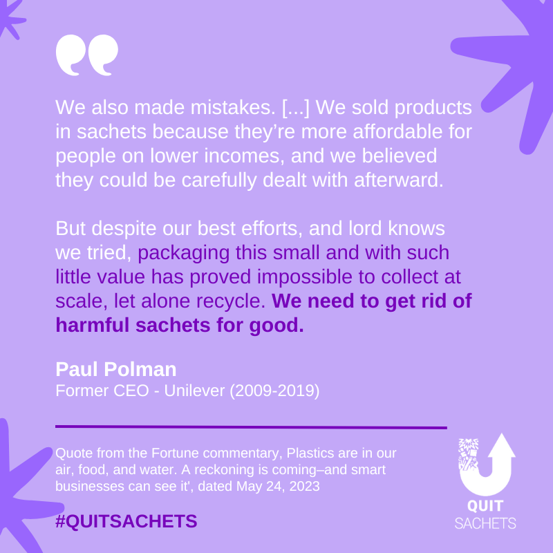 QuitSachets's tweet photo. #HotOffThePress - Former Unilever CEO admits to making a mistake with #sachets!

Sachets weren't promoted for the 'greater good' of lower income communities, they were pushed out into emerging Asian markets for 'brand recall'.

Read Polman's commentary: https://t.co/k52OOAgBqp https://t.co/B5tCiLYxsj