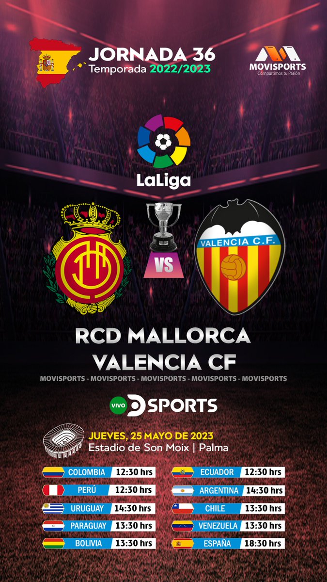 JUEVES 📺▶#FutbolEnDSPORTS
@RCD_Mallorca 🆚 @valenciacf

Relata:🎙️ @Jfurlanich
Comenta:🎙️ @BuonsanteLean

🖥️📱▶️ @DSports 2 (612 HD /1612 FHD) 

#LaLigaSantander #FutbolEspañol ⚽🇪🇸🏆