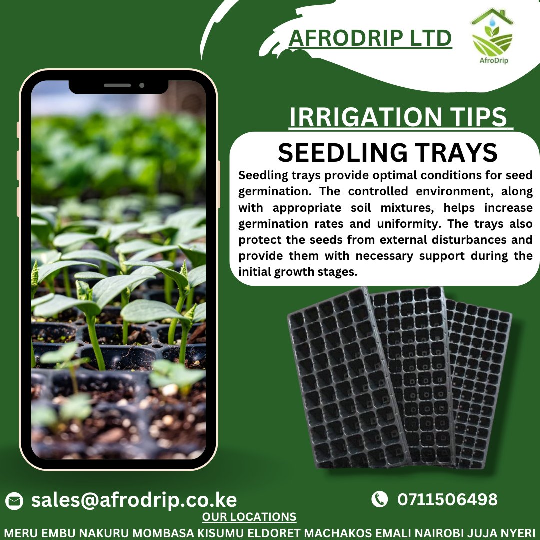 Seedling trays provide an efficient and controlled method for seed germination and early plant growth, leading to healthy and robust seedlings ready for transplantation.
☎  0711506498
📨 sales@afrodrip.co.ke
#seedlingtrays #irrigation #afrodrip #afrodripproducts #smartfarming