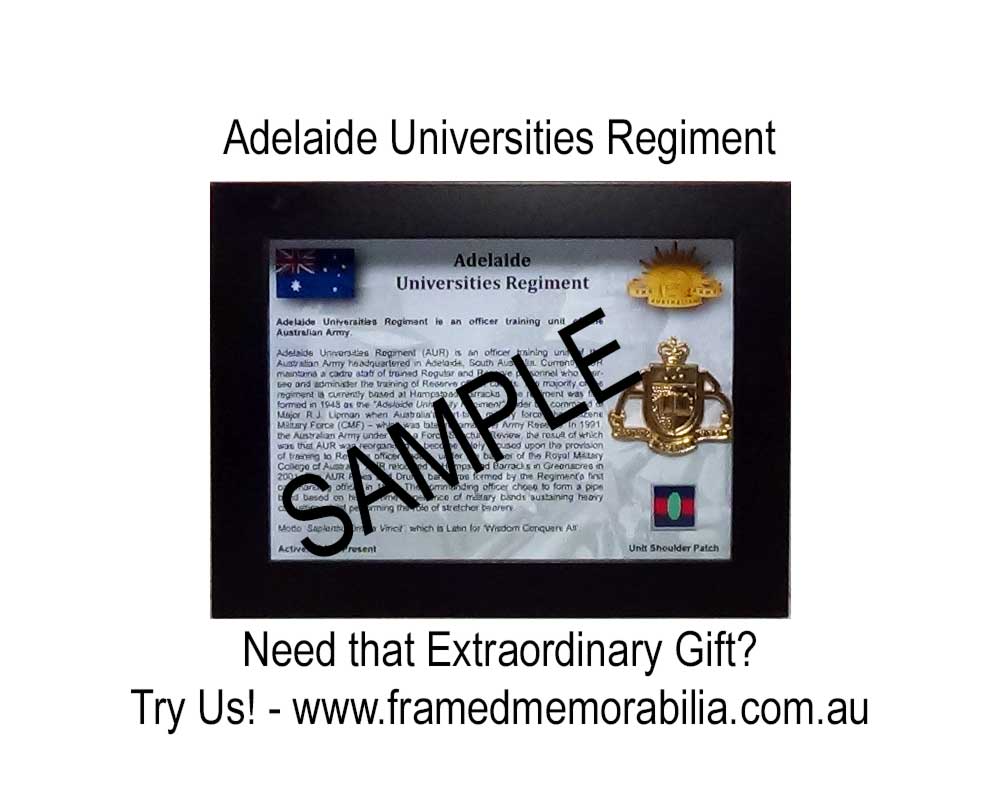 Adelaide Universities Regiment
framedmemorabilia.com.au/product/aur
.
#AUR #2Div #ArmyReserves #8BDE #8thbrigade #ausarmy #Ourpeople #australianarmy #framedmemorabilia #gifts #history #APODCommunity #AustralianDefence #AustralianVeterans #AustralianBusinesses #ArmyInTheCommunity #LestWeForget