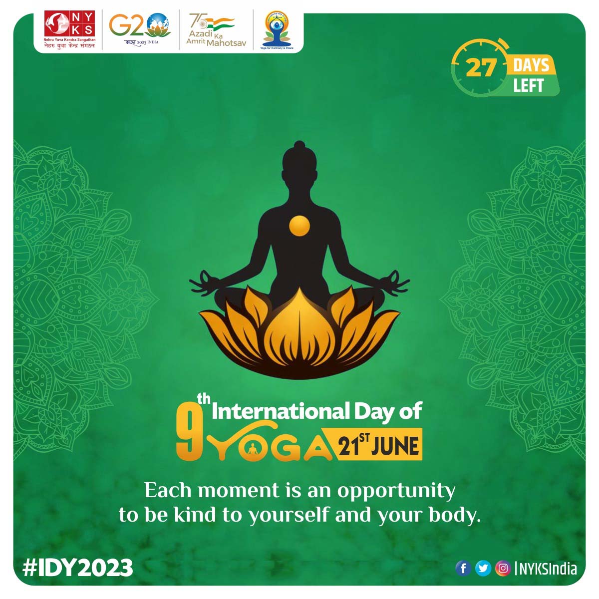 Practice yoga daily and break all the barriers to stress in body and mind. 

#NYKS4Yoga #IDY2023 #Yoga #Meditation