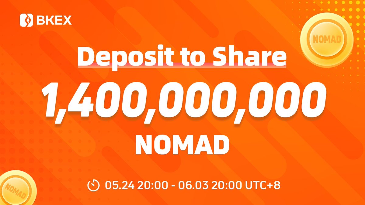 🔥#NOMAD is live on #BKEX
- Trade: bkex.com/en/trade/NOMAD…

🔥Deposit to Share 1,400,000,000 #NOMAD
- Details: bkex.zendesk.com/hc/en-us/artic…

🔥50 #USDT #Giveaway

✅Follow <a href="/BKEXGlobal/">BKEX</a> &amp; @Nomaderc20
✅RT &amp; Like
✅Tag 3

5 winners will share $50 on May 29