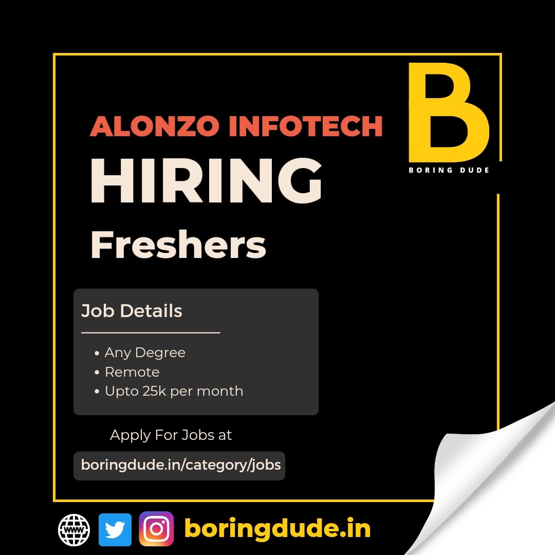 ALONZO INFOTECH is hiring freshers for Data Entry 

Check Here : boringdude.in/alonzo-infotec…

#dataentry #dataentryjobs #internships #jobs #career #remotework #workfromhomejobs #boringdude