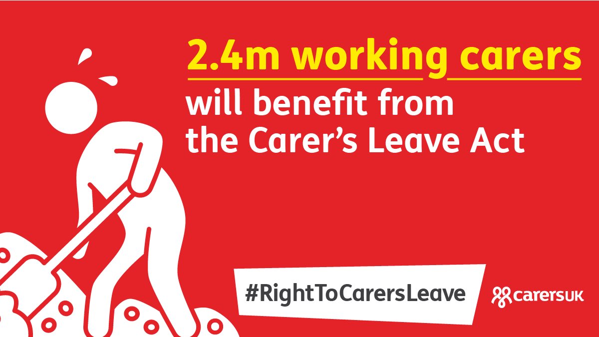 🎉 It’s official! People juggling paid employment and unpaid care will have a #RightToCarersLeave for the very first time. The Carer’s Leave Bill has received Royal Assent, meaning it will be the law for all employers in England, Scotland and Wales to provide carer’s leave. 🧵