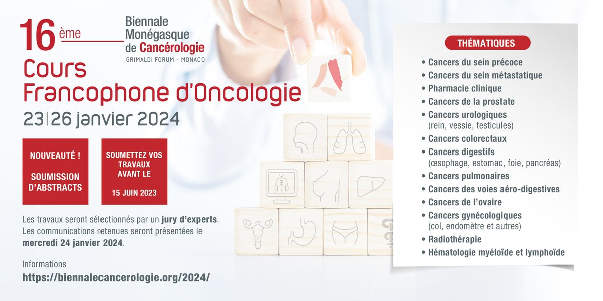 📢 APPEL A COMMUNICATIONS : SOUMETTEZ VOS TRAVAUX AVANT LE 15 JUIN 2023 ! 👉 biennalecancerologie.org/2024/?page_id=…… #oncologie #appelaprojets #callforabstracts #cancers #Monaco #congres