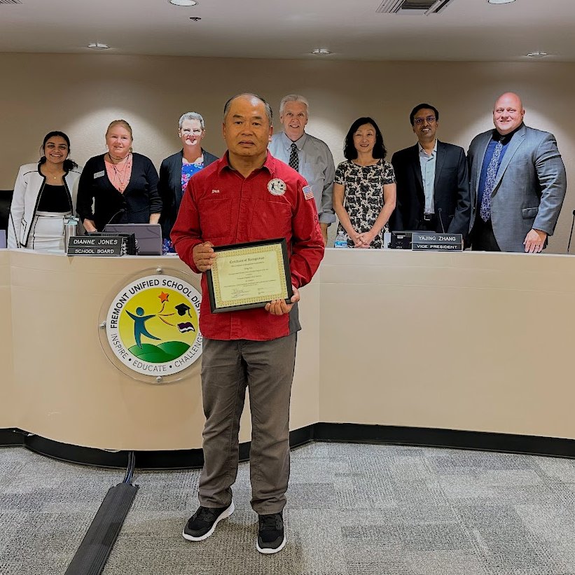 USDFremont's tweet photo. Dan Tan is FUSD’s 2023 Classified Employee of the Year! Mr. Tan and his outstanding fellow nominees were honored at last night's Board meeting.

It's Classified School Employee Week! We thank each of our classified employees for their vital support of our students and schools. https://t.co/HRnCN4kGoy