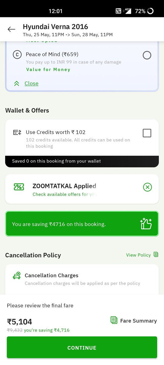 pavaman_ananth's tweet image. However, at the payment page, I was asked to pay INR 9820, which is higher than the revised amount. Booking ID: JPSNDCAF2. Is this a pricing gimmick to trap customers? Can you please clarify this pricing discrepancy? Attached are the screenshots. #Zoomcar #PricingIssue