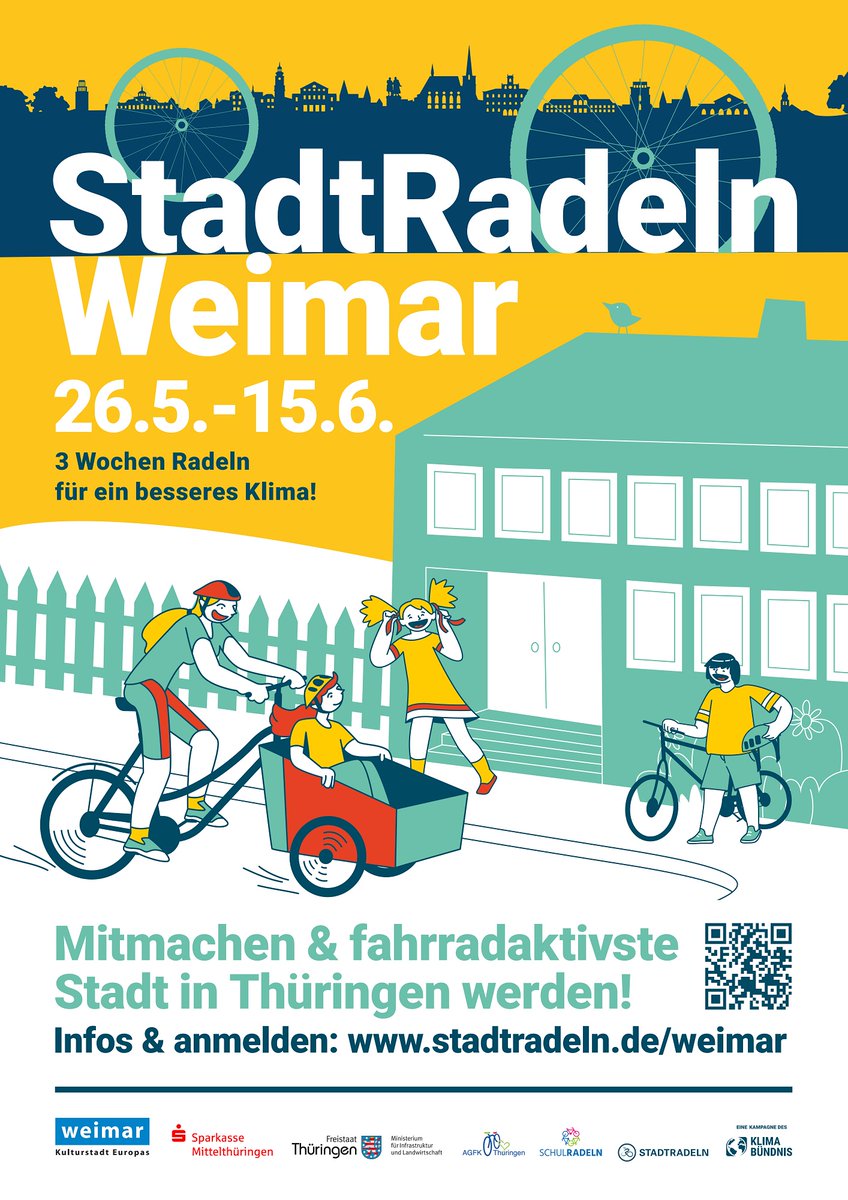 stadtweimar's tweet photo. Ab morgen geht´s wieder los: Bei der bundesweiten Aktion #STADTRADELN sollen vom 26. Mai bis 15. Juni möglichst viele Kilometer beruflich und privat mit dem Rad zurückgelegt werden. Wünschenswert wäre es natürlich auch außerhalb dieses Zeitraums!🚴‍♀️ Infos: https://t.co/B9906OVuYu https://t.co/L71K0lM7EN