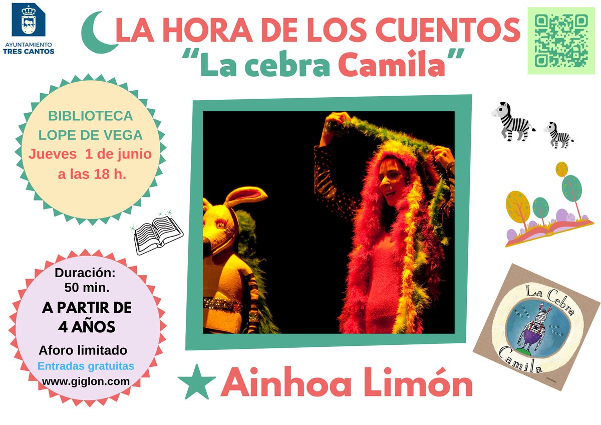 Hoy puedes conseguir invitaciones para ver a la Cebra Camila 🦓📚 en la #BibliotecaLV de #TresCantos.
Seguro que te encanta.
ow.ly/iFXv50OvS9Q