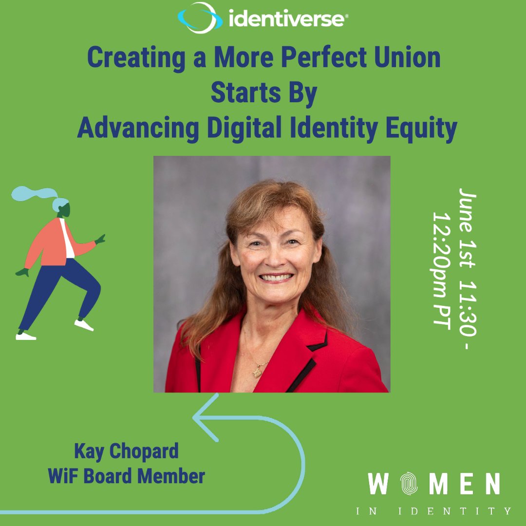 @WomeninID’s @KayChopardCohen will be speaking at #Identiverse 2023! Come and listen to discussions about the work underway to actively embed equity in the government's #digitalidentity practices. 

Find out more: ow.ly/2tW650OvO2X
#WomeninID #ForAllByAll #DiversityByDesign