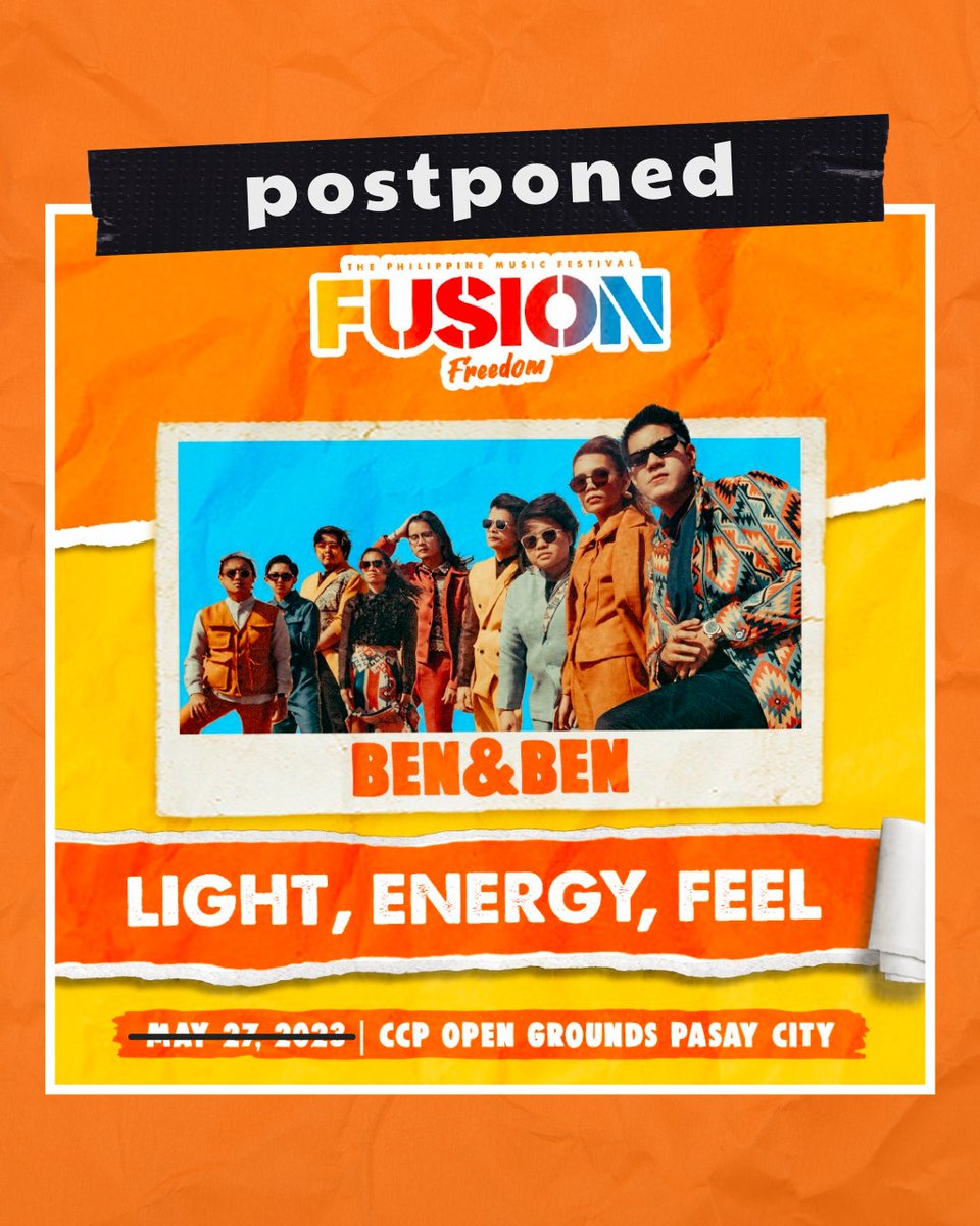 BenAndBenMusic's tweet photo. UPDATE: IMPORTANT ANNOUNCEMENT! 🌧️

Hi, Liwanag! ✨ We hope this post finds you all safe and sound. We've got some news to share with you regarding the Fusion Music Festival and the launch of the Puhon Foundation happening this weekend. Due to the unpredictable weather caused by an incoming typhoon, both events have been postponed.

We’re looking forward to seeing all of you, abang lang tayo ng new date for the festival! We’re also very excited to share Puhon Foundation with you and we will keep you posted. 😊

Magrerelease din sana kami ng merch during the event but since the festival's postponement affects the scheduled launch, we will also have to postpone the merch drop. Update namin kayo agad pag may new budol date na tayo for the merch.

Sending you virtual hugs!! We hope you stay safe and dry. Salamat and kitakits soon, Liwanag. 💙💛