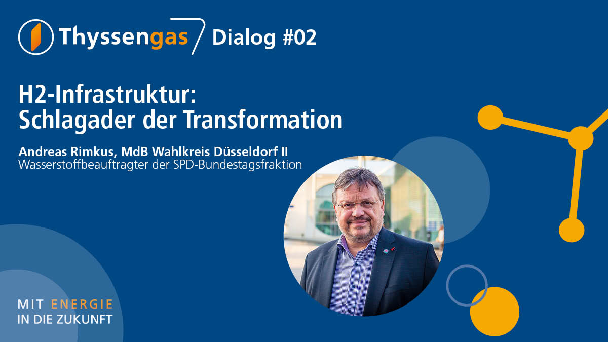 Noch eine Woche bis zum Thyssengas Dialog 02!  @Andreas_Rimkus spricht als Wasserstoffbeauftragter der SPD-Bundestagsfraktion über den aktuellen Stand der H2-Wirtschaft &amp; die besondere Rolle von NRW. 
Anmeldung: event.fischerappelt.de/thyssengasdial… 
#TGDialog2023 #MitEnergieInDieZukunft