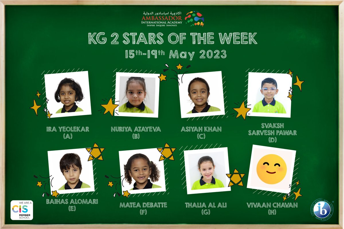Congratulations to all our ⭐️ Stars of the Week📷 in the KG.

  #AIADubai #AIACommunity #AIAStarsoftheweek #AIAKindergarten #AIAEarlyYears #ibschool #ibeducation #dubaischools #dubaieducation