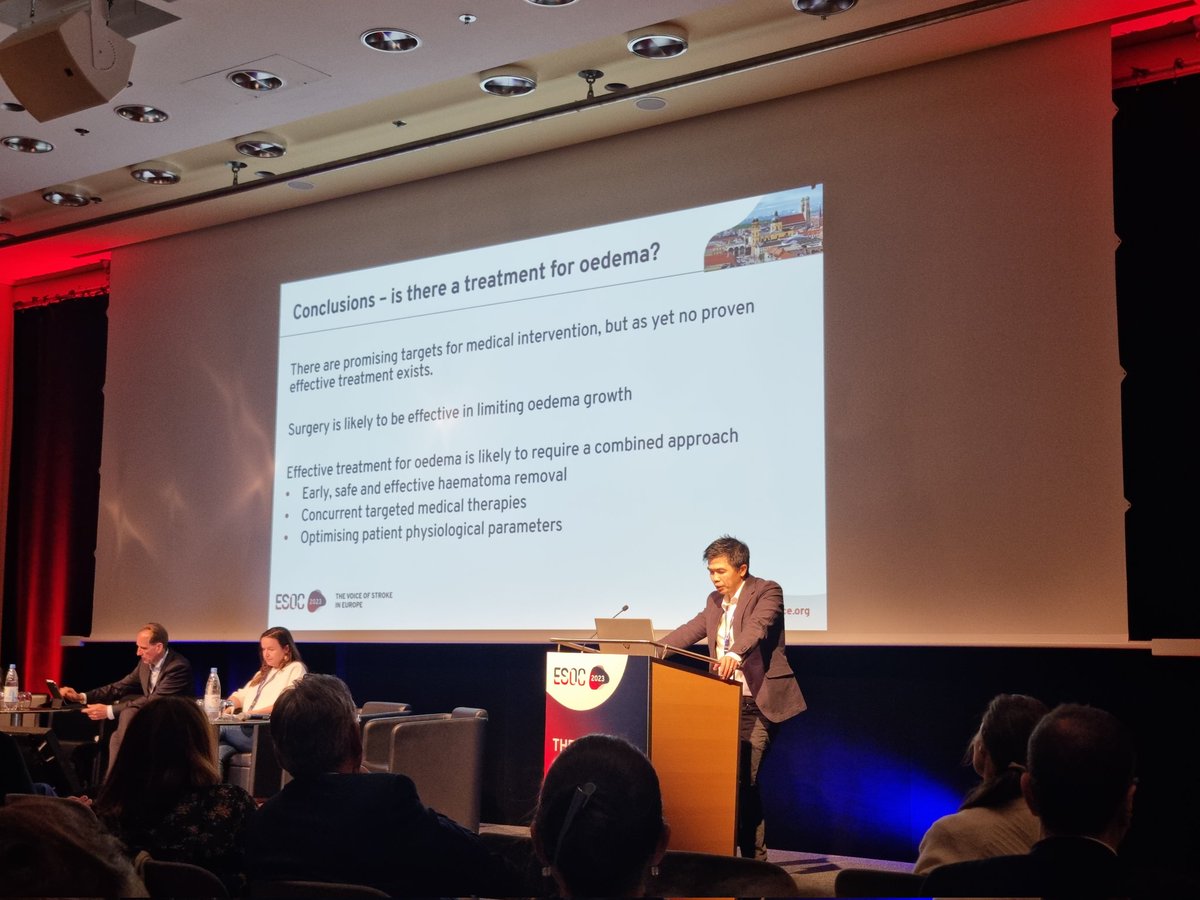 @Teddyyhwu with an excellent talk on potential treatment options to reduce perihematoma edema after 🩸🧠 at #ESOC2023